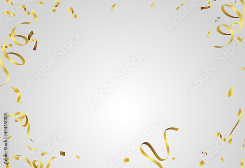 Christmas golden confetti. Falling shiny confetti glitters in gold color. New year, birthday, valentines day design element. Holiday background.