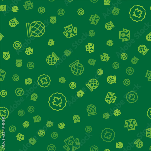 Set line Montreal Biosphere, Canadian maple leaf and Hockey jersey on seamless pattern. Vector