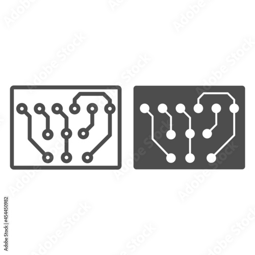 Copmact prited circuit board rectangle shape line and solid icon, electronics concept, PCB vector sign on white background, outline style icon for mobile concept and web design. Vector graphics. photo