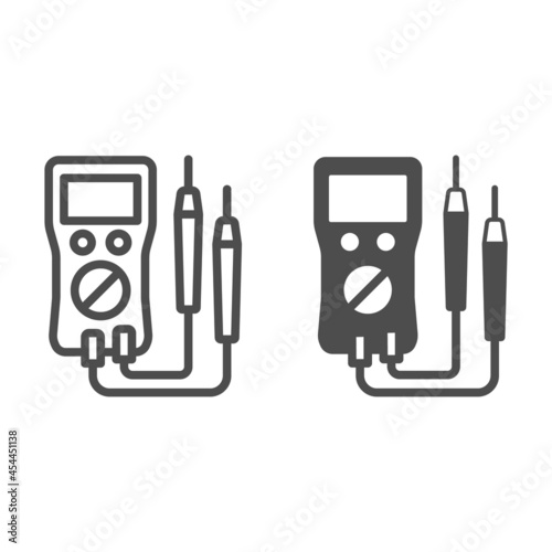 Multimeter line and solid icon, electronics concept, VOM vector sign on white background, outline style icon for mobile concept and web design. Vector graphics.