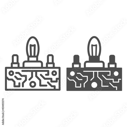 Lampas PCB control line and solid icon, electronics concept, Printed circuit board lamps vector sign on white background, outline style icon for mobile concept and web design. Vector graphics.