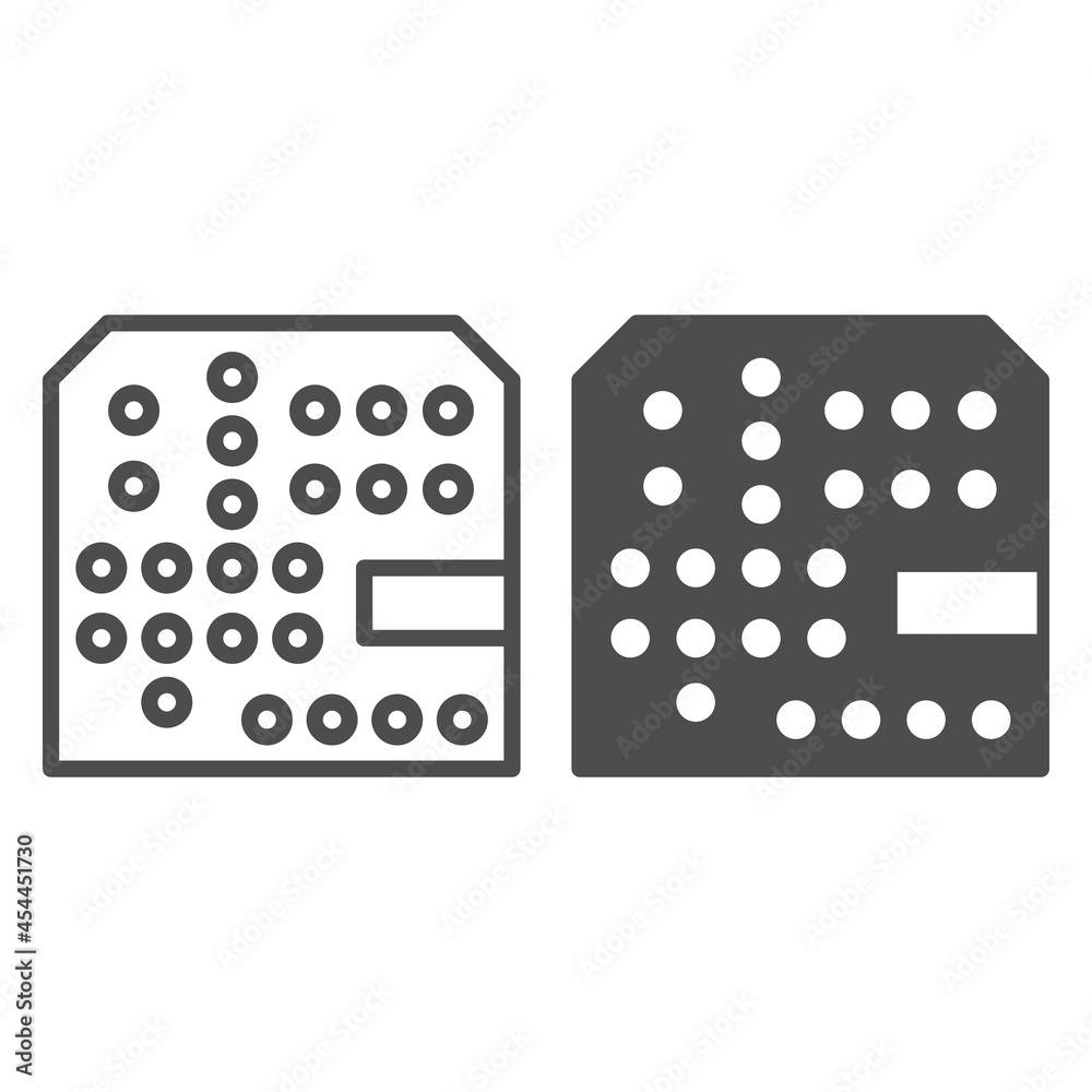 Printed circuit board with slots line and solid icon, electronics concept, PSB vector sign on white background, outline style icon for mobile concept and web design. Vector graphics. Printed circuit board with slots line and solid icon, electronics concept, PSB vector sign on white background, outline style icon for mobile concept and web design. Vector graphics.