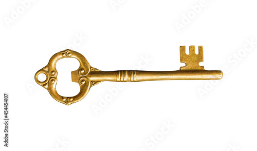 Foto Golden old retro master key vintage isolated on white background with clipping p