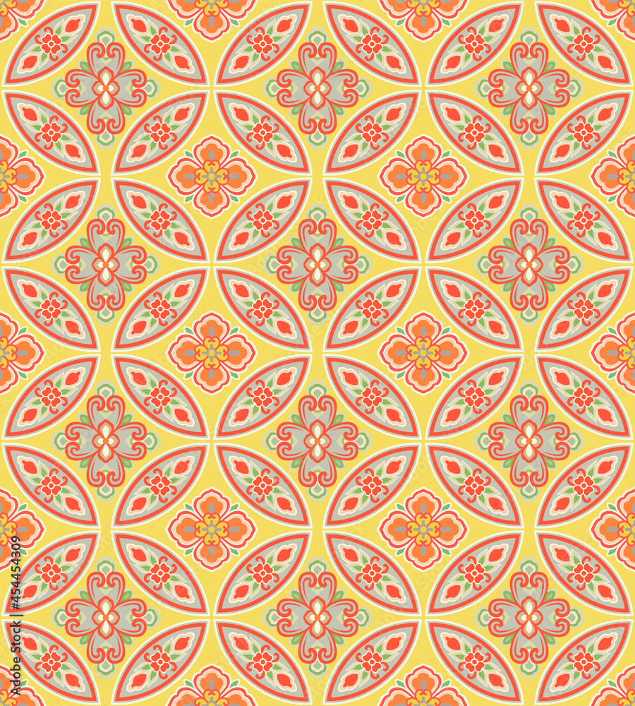 Japanese Flower Ellipse Vector Seamless Pattern