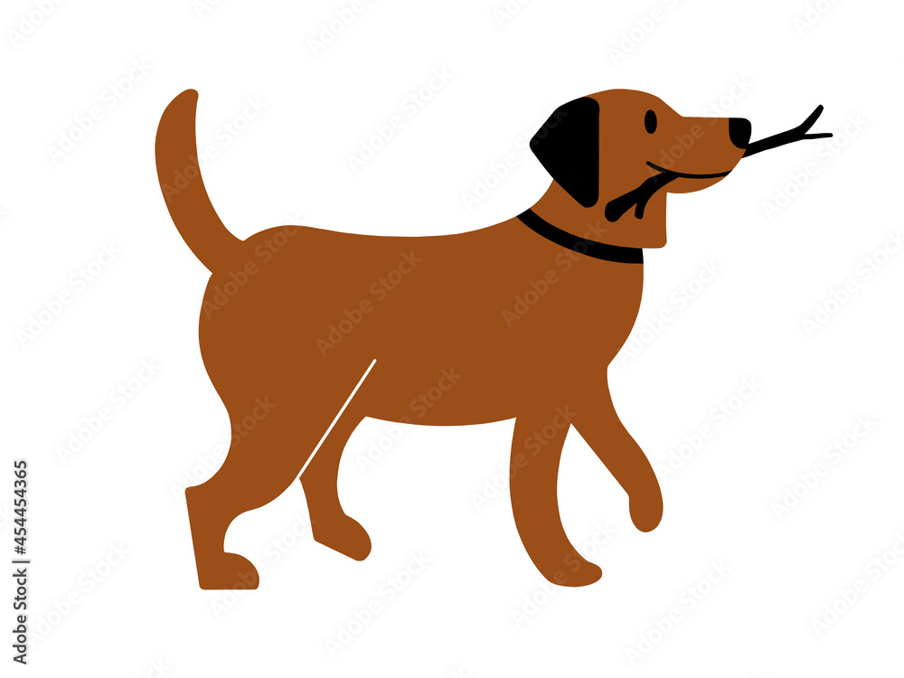 cute dog illustration carrying branch. isolated illustration of brown medium size dog on white background. dog fetching stick side view. clipart of happy pet playing dog cute dog illustration carrying branch. isolated illustration of brown medium size dog on white background. dog fetching stick side view. clipart of happy pet playing dog