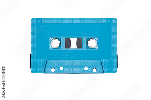 Blue retro mock up cassette tape isolated on white background with clipping path