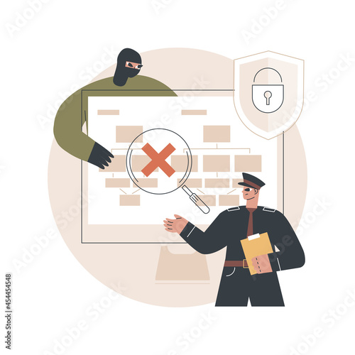 Computer forensics abstract concept vector illustration. Digital forensic science, computer crime investigation, digital storage medium, data recovery, information retrieval abstract metaphor.