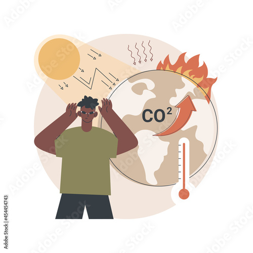 Greenhouse effect abstract concept vector illustration. Global warming, climate change cause, co2 emission rise, global effect, greenhouse gas, air pollution problem, ozone layer abstract metaphor.