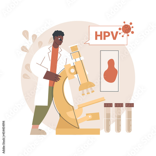 HPV test abstract concept vector illustration. Human papillomavirus test kit, results, testing for man, examination for women, cervical cancer prevention, HPV early diagnostics abstract metaphor.