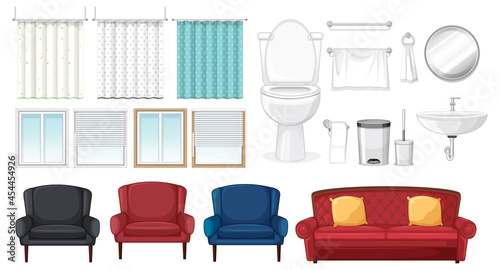 Furniture set for interior design on white background
