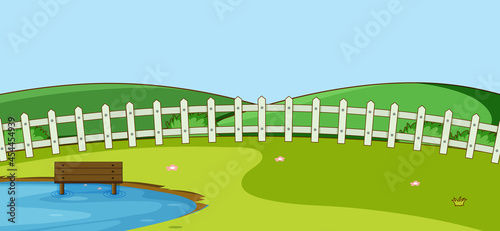 Empty park landscape scene with pond