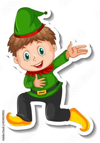 Sticker template with little elf cartoon character isolated