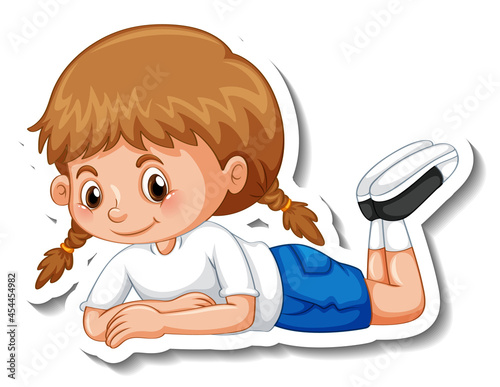 Sticker template with a girl in laying pose isolated