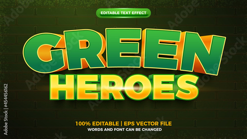 green heroes bold cartoon 3d editable text effect template