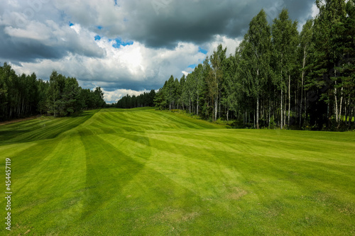 Golf course, landscape, green grass on the background of the forest and a bright sky with clouds. High quality photo © areporter