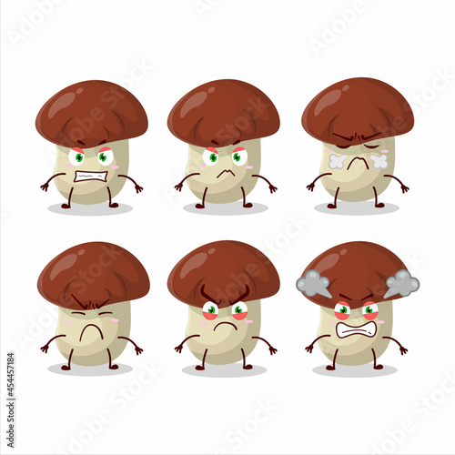 Bolete cartoon character with various angry expressions