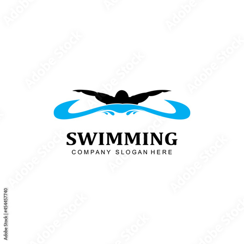 swimming pool logo vector icon, swimmer athlete, concept inspiration