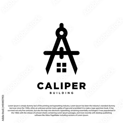 Building architectural logo design. Caliper with house creative logo vector illustration