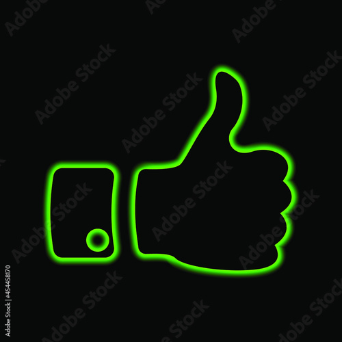 Wallpaper Mural Hand and thumb up green neon on black background, vector illustration Torontodigital.ca