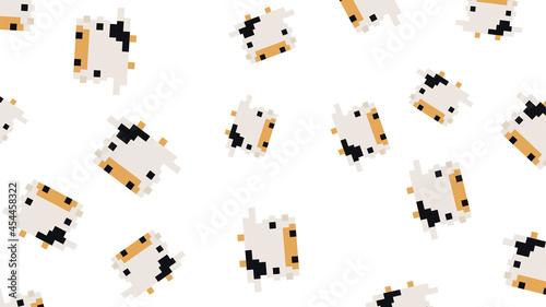 Horizontal minimalist geometric web banner. Background for business, book cover, booklet, advertisement, slideshow. Animal illustration isolated on white. Cute cartoon cow head made from squares.