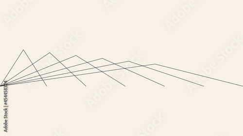 Horizontal minimalist geometric web banner. Background for business, book cover, booklet, advertisement, slideshow. Black illustration isolated on beige. Balance triangular shapes from lines.