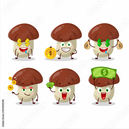 Bolete cartoon character with cute emoticon bring money
