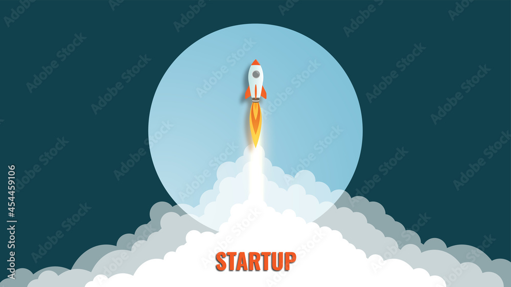 Rocket Launch illustration, startup business concept idea. vector illustration  