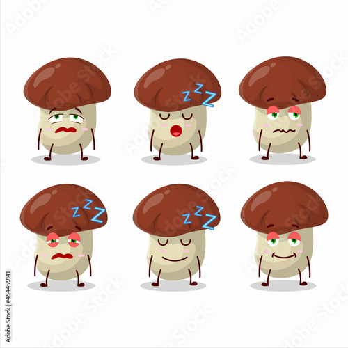 Cartoon character of bolete with sleepy expression