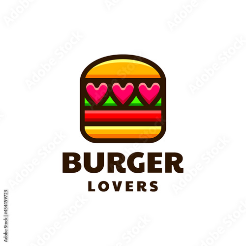 Burger combination with love in white background, vector logo design