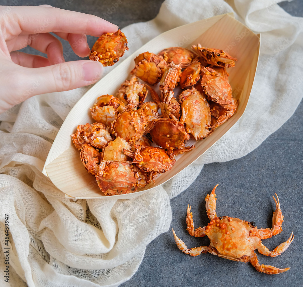 Popular Japanese snacks that go well with beers. Okabe Tamago Kani aka Dried Crab Snack. Great