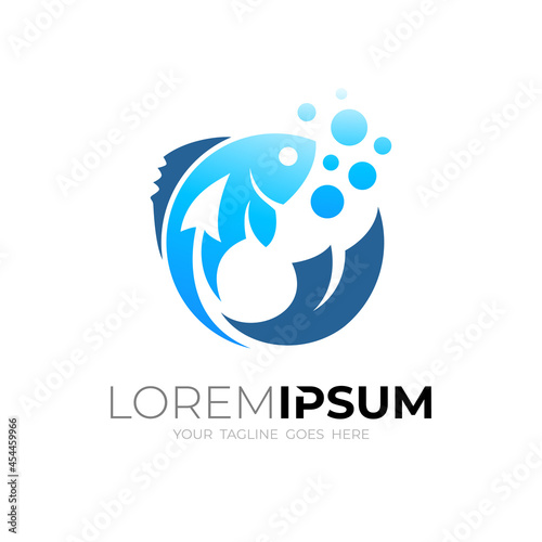 Animal fish logo with arrow design template, circle fish logos
