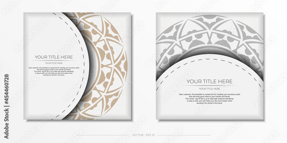Invitation card design with space for your text and abstract patterns. Luxurious Vector Print Ready White Color Greeting Card Design with Patterns.