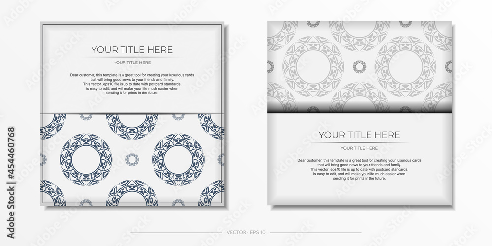 Invitation card design with space for your text and abstract patterns. Luxurious Vector Print Ready White Color Greeting Card Design with Patterns.