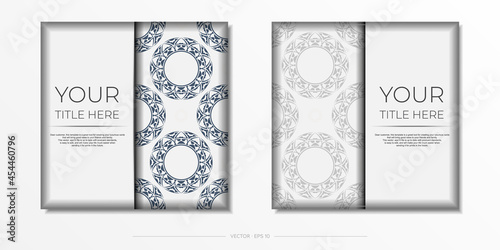 Invitation card template with place for your text and abstract ornament. Luxury Vector Design Postcard White Color with Ornaments.