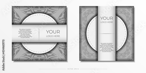 Vector Preparing invitation card with place for your text and abstract patterns. Luxurious Template for print design postcards White colors with patterns.