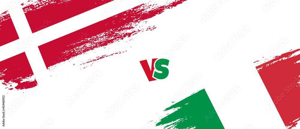 Fototapeta premium Creative Denmark vs Italy brush flag illustration. Artistic brush style two country flags relationship background