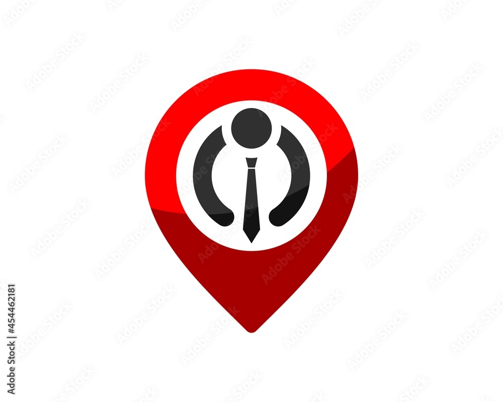 Red pin location with man worker inside Red pin location with man worker inside