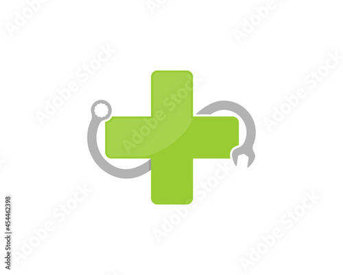 Plus medical symbol with wrench surrounding