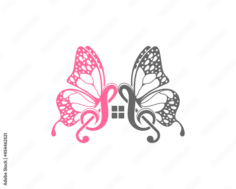 Fototapeta G Clef music note with butterfly wings logo