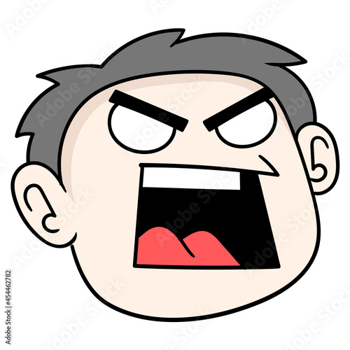 the head of the arrogant boy is full of anger, doodle icon drawing