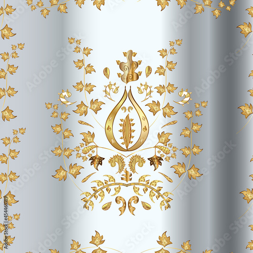 seamless vintage pattern with golden elements on colors background