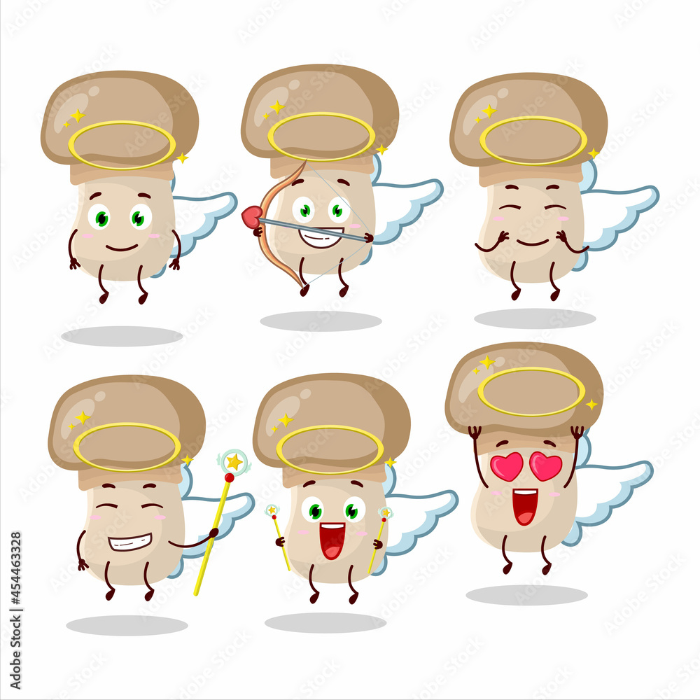 Button mushroom cartoon designs as a cute angel character Button mushroom cartoon designs as a cute angel character