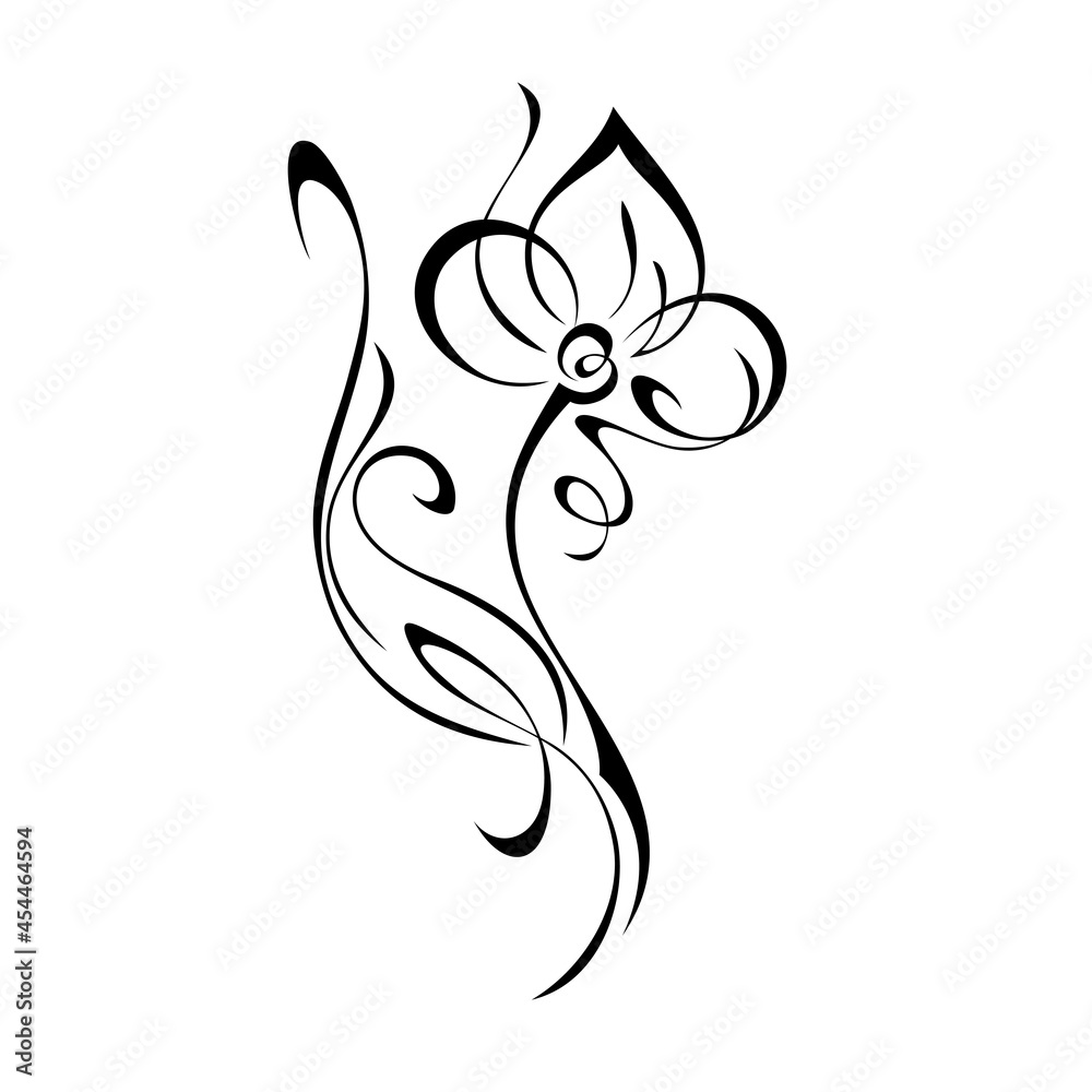 Obraz premium ornament 1955. unique decorative flower with large petals on a stem with one leaf and curls. graphic decor