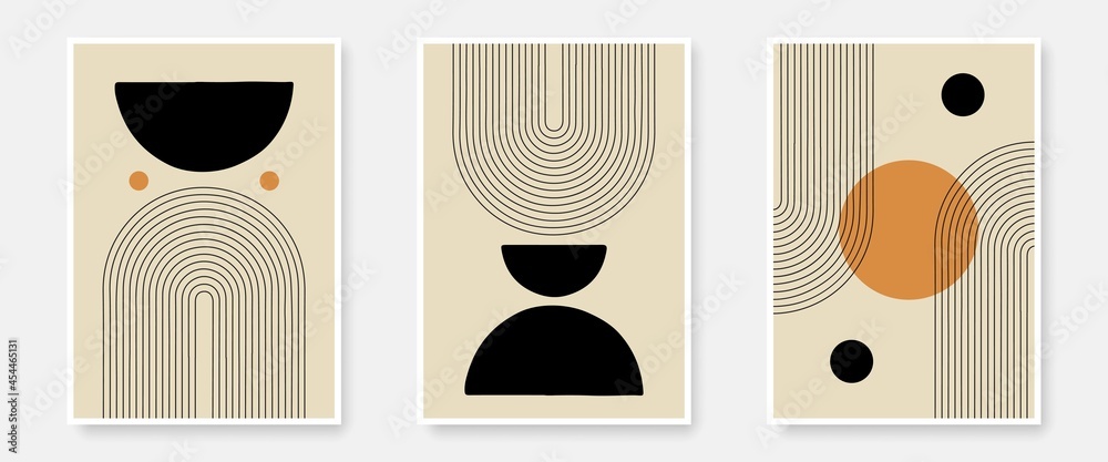 Mid Century Modern Art Set Bohemian Style with Textures and Lines Element. Minimalist Trendy Contemporary Design Perfect for Wall Art, Prints, Social Media, Posters, Invitations, Branding Design.