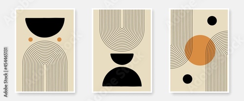 Mid Century Modern Art Set Bohemian Style with Textures and Lines Element. Minimalist Trendy Contemporary Design Perfect for Wall Art, Prints, Social Media, Posters, Invitations, Branding Design.