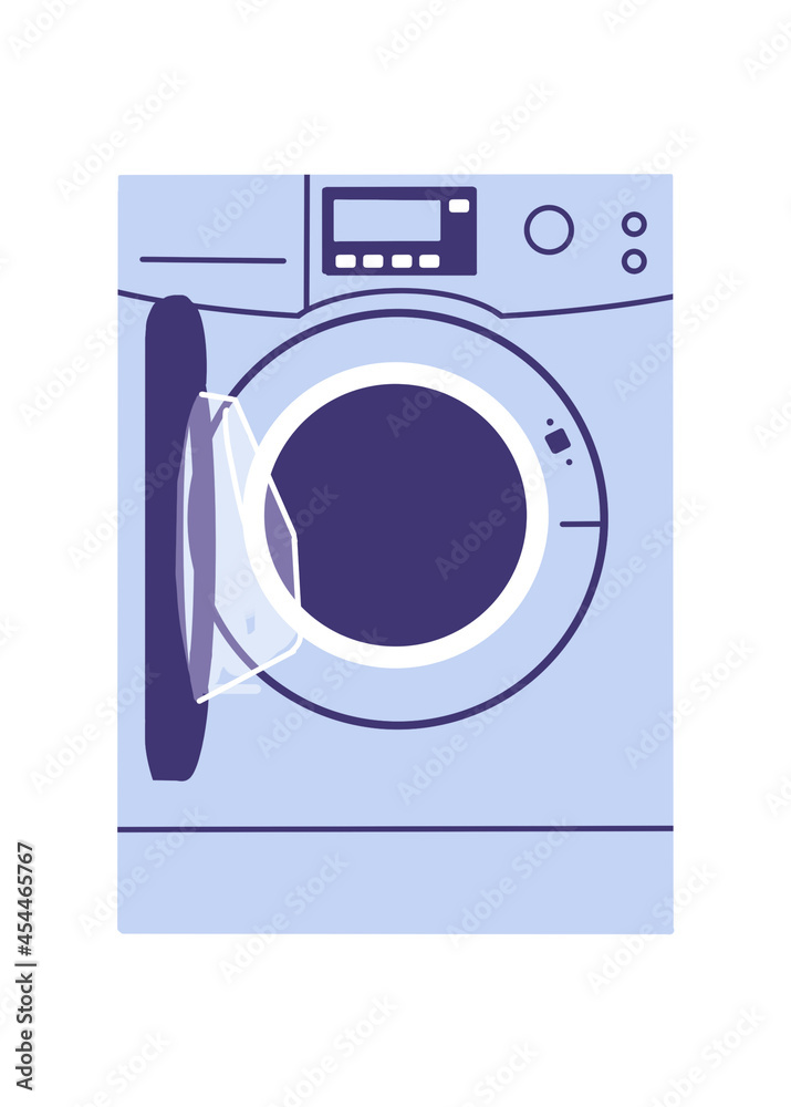 open empty washing machine illustration. flat graphic icon of washer household appliance front view. isolated illustration on white background clipart