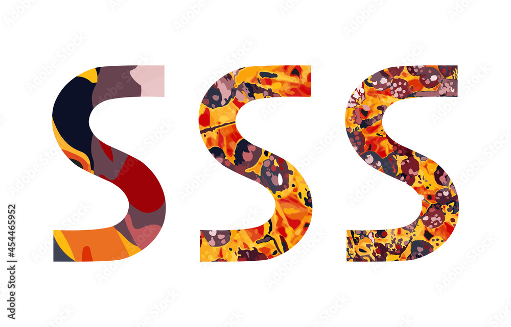 Naklejka premium Letter S creative design. Abc letters set. Modern font - vector alphabet. Bright colors yellow, orange, red, black.
