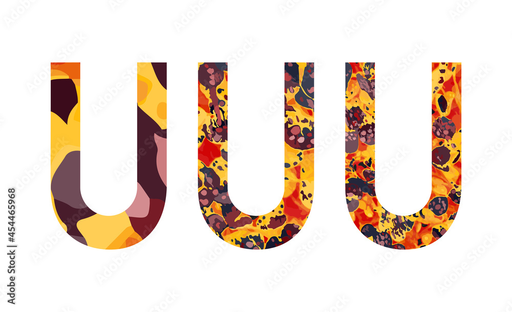 Letter U creative design. Abc letters set. Modern font - vector alphabet. Bright colors yellow, orange, red, black. Letter U creative design. Abc letters set. Modern font - vector alphabet. Bright colors yellow, orange, red, black.