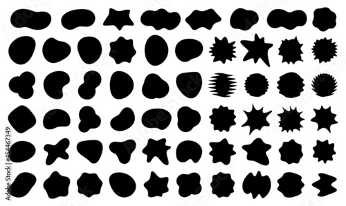 Bloobs black shape set, random abstract stains, black bubble silhouette, irregular liquid shape collection, ink wavy fluid, art spot for background, comic speech bubble, vector illustration