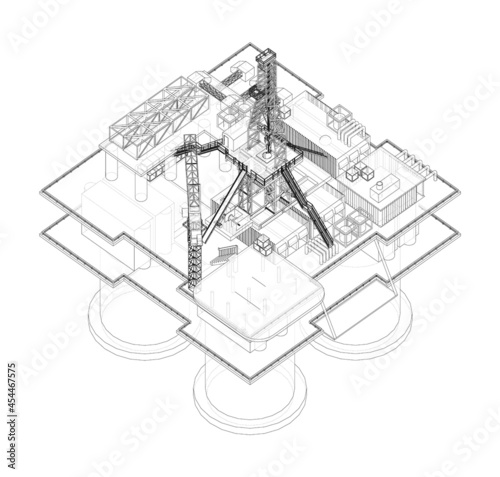 Offshore Oil Rig. Vector rendering of 3d